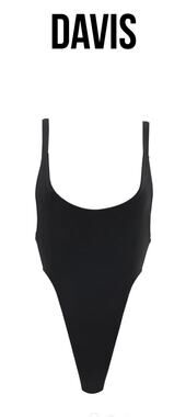 NWOT Davis Swim One Piece Swimsuit Black XS/S High Cut Open Back 90s Minimalist